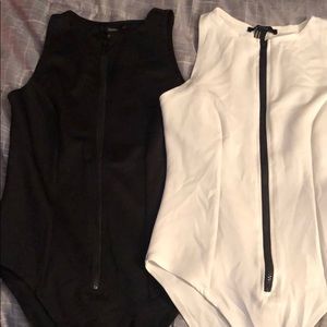 Black and white zippered bodysuit duo